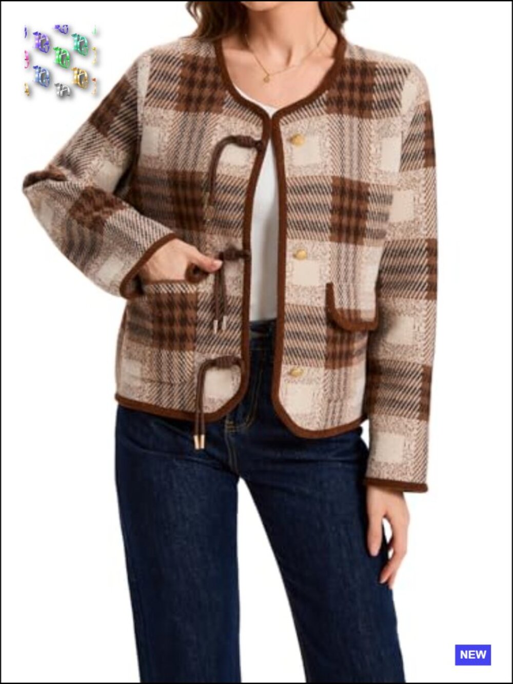Plaid Button Down Cardigan Sweater Long Sleeve Chunky Knit Vintage Outerwear - Picture 3 of 7